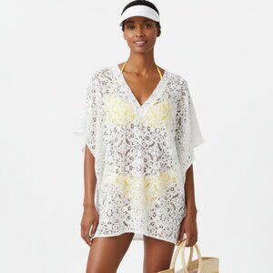 Anna & Ava White Crochet Lace Sheer Short Sleeve Swim Suit Cover Up Tunic Top OS